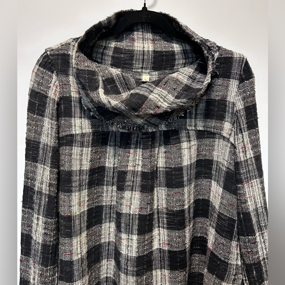 Free People Walk in the Park Plaid Cowl Neck Tunic Top Size S Farmhouse Boho - Picture 3 of 10